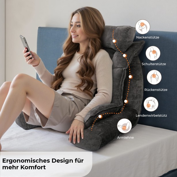Stützkissen für Betten mit Armlehnen, grau, verschiedene Stützarten.