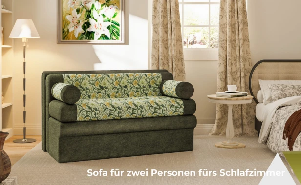 Zweisitzer-Sofa, Schlafzimmereinrichtung.