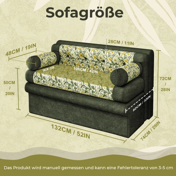 Zweisitzer-Sofa, Produktgröße.