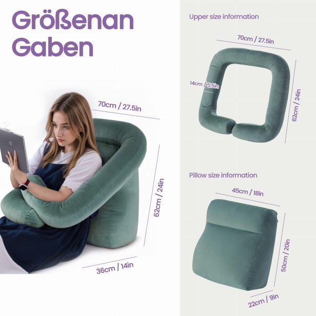 Funktionskissen mit Stützfunktion, Grün, Produktabmessungen.