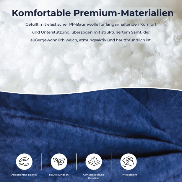 Blauer Pouf/Sesseltasche, Materialbeschreibung.