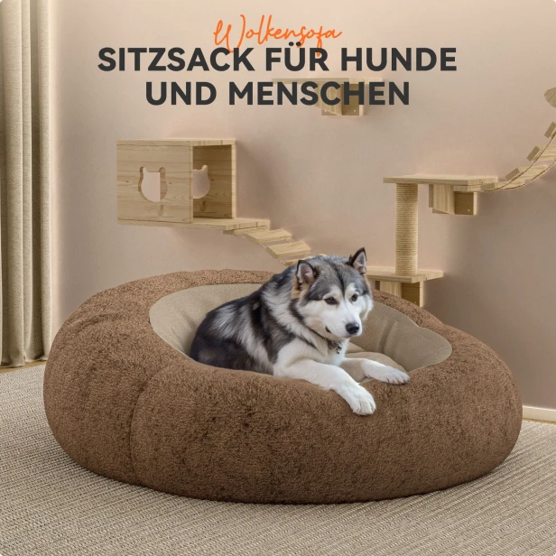 Hund liegt zum Entspannen auf einem Pouf