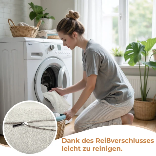 Beige gepolsterte Kopfstütze, Reißverschluss.