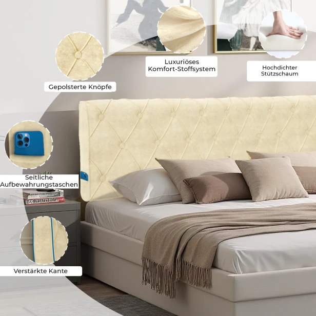 Kopfstütze mit Diamantknöpfen verziert, Produktdetails.