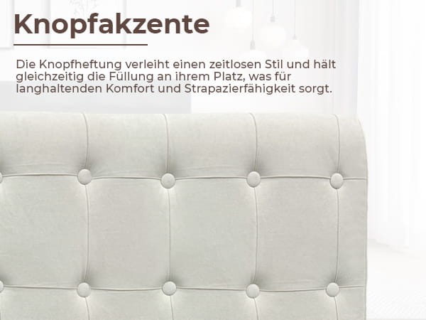 Gestepptes Kopfteil mit Knöpfen, Nahaufnahme der Knöpfe.