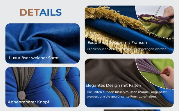 Blaues Vintage-Samtkissen, Produktdetails.