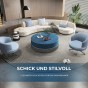 Retro-Couchtisch in Blau, arrangiert im Wohnzimmer.