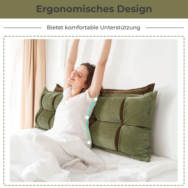 Kopfstützkissen mit Stauraum, grün und orange, komfortable Unterstützung.
