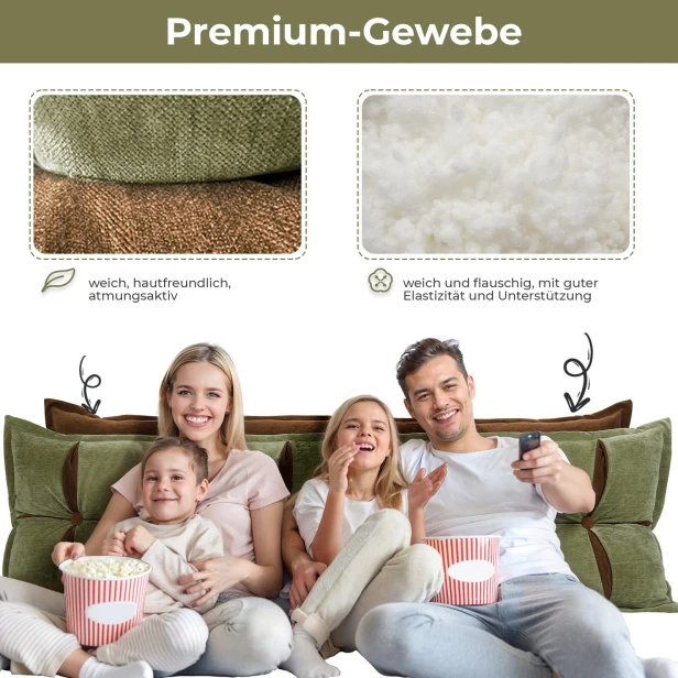 Kopfstützenkissen mit Stauraum, Grün und Orange, Premium-Stoff.
