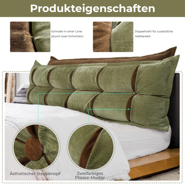 Kopfstützkissen mit Stauraum, Grün und Orange, Produktmerkmale.