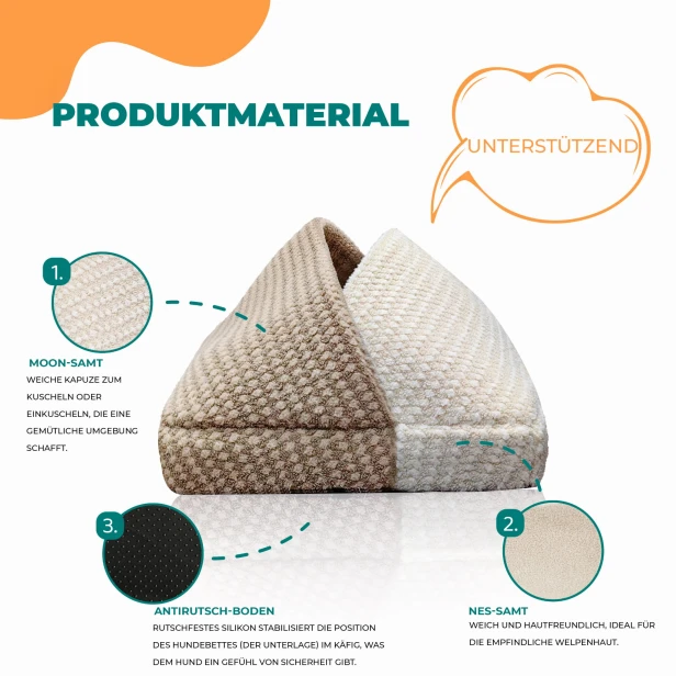 Gestepptes Hundebett - Tasche, Produktmaterial.