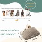 Gestepptes Hundebett – Tasche, Produktgröße und Gewicht.