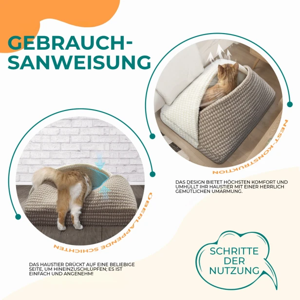Gestepptes Hundebett - Tasche, Verwendungsmethode.