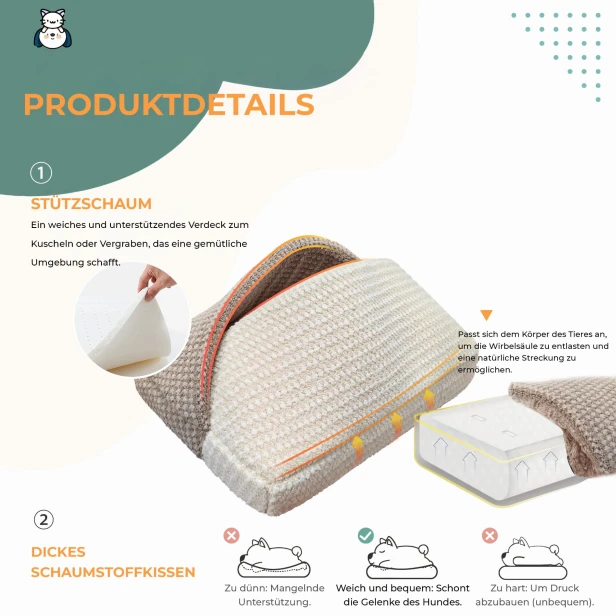 Gestepptes Hundebett mit Tasche, Produktdetails.