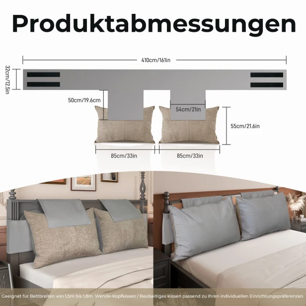 Doppelseitig verstellbares Kissen, Produktabmessungen.