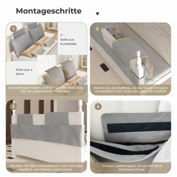 Doppelseitiges, verstellbares Kissen, Montageanleitung.