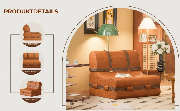 Sofa mit dekorativen Lederriemen, Produktdetails.