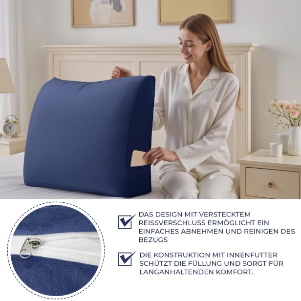 Multifunktionales marineblaues Sofakissen, Produktdetails.