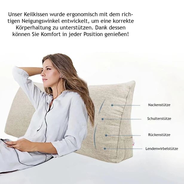 Dreieckiges Lesekissen – Weißes Leinen, verschiedene Stützarten