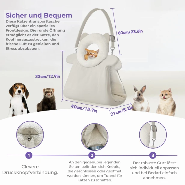 Innovatives Mehrzweck-Katzenbett: Produktdetails und Abmessungen.