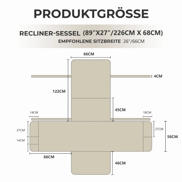 Schutzhülle mit Rückenstützkissen, Produktgröße.