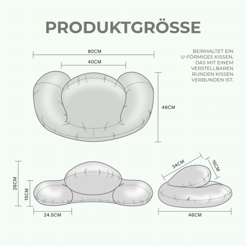 Multifunktionales 3-in-1-Entspannungskissen, Produktgröße.