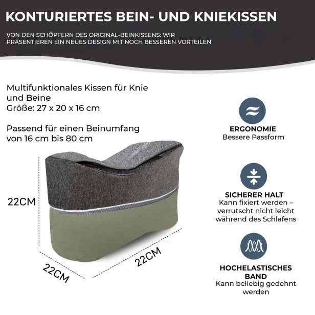 Ergonomisches Knie- und Beinkissen, Produktabmessungen.