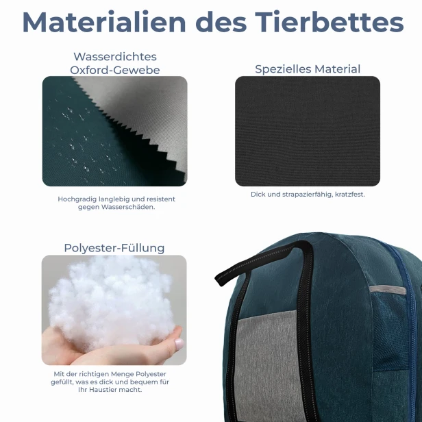 Tragbares Reise-Haustierbett, Materialdetails.