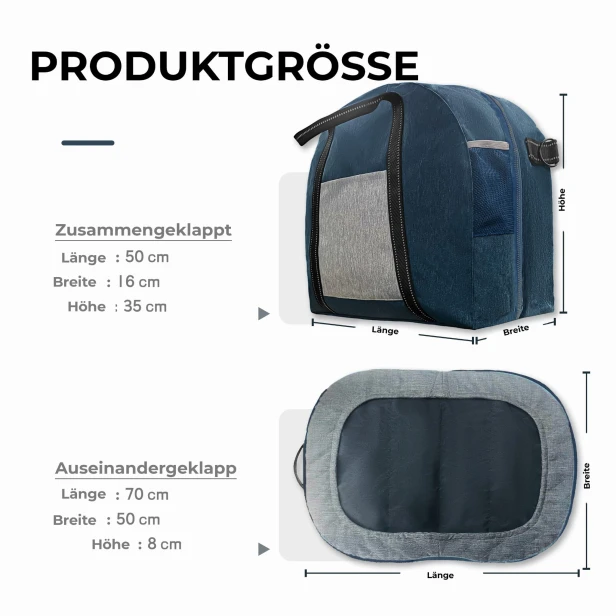 Tragbares Reise-Haustierbett, Produktgröße.