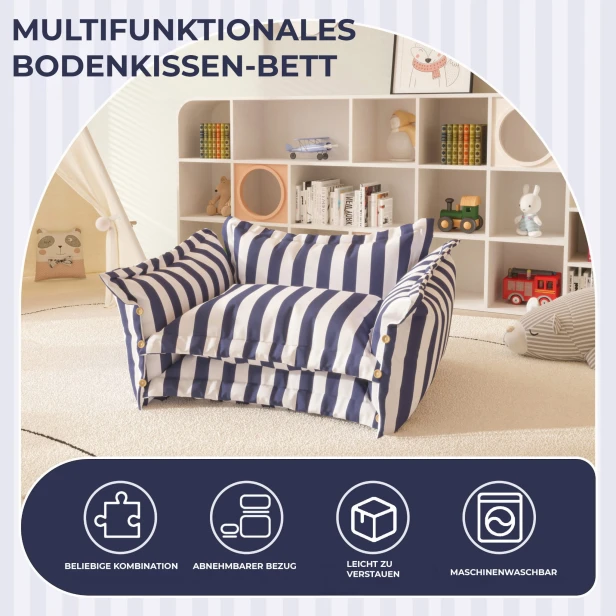 Multifunktionales Sofa mit Bodenkissen, vielseitig einsetzbar.