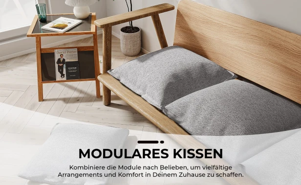 Set mit 4 grauen Modulkissen, frei kombinierbar.