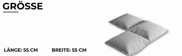 Set mit 4 grauen Modulkissen, Produktabmessungen.