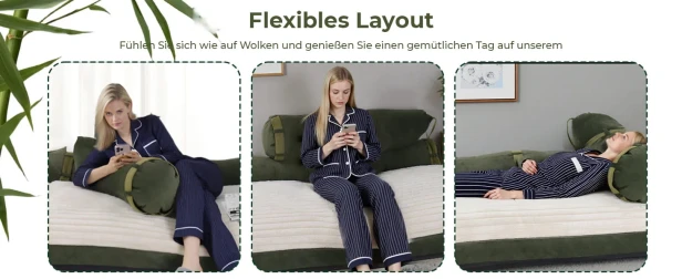 Samtsofa mit Schlaffunktion und Rückenlehne, flexible Aufstellmöglichkeit.