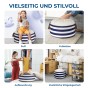 „VIELSEITIG UND STILVOLLE“ Präsentation eines runden Poufs mit Behälter (Aufbewahrung) in marineblauen und weißen Streifen in vier verschiedenen Funktionen.