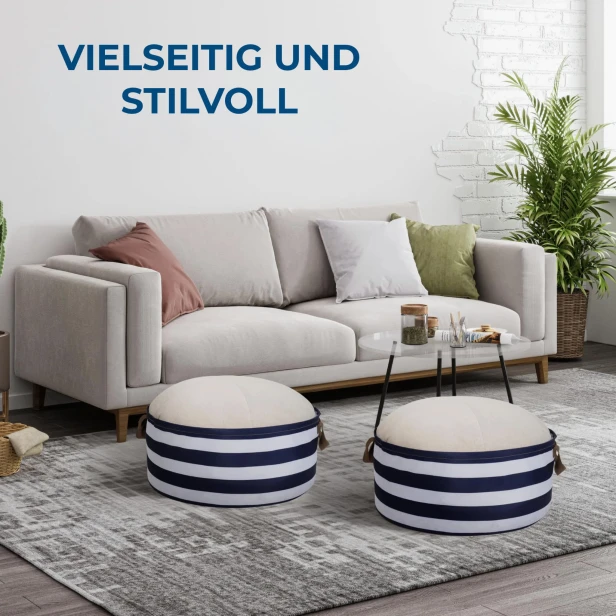 Pouf mit Aufbewahrungsbox, arrangiert im Wohnzimmer.