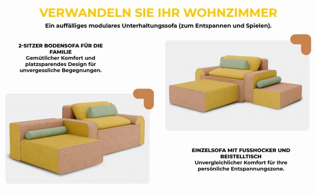 Sofa für Kinder und Eltern 287 cm, Konfigurationen.