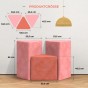 Set mit 3 modularen Poufs in Lavendel. Produktabmessungen.
