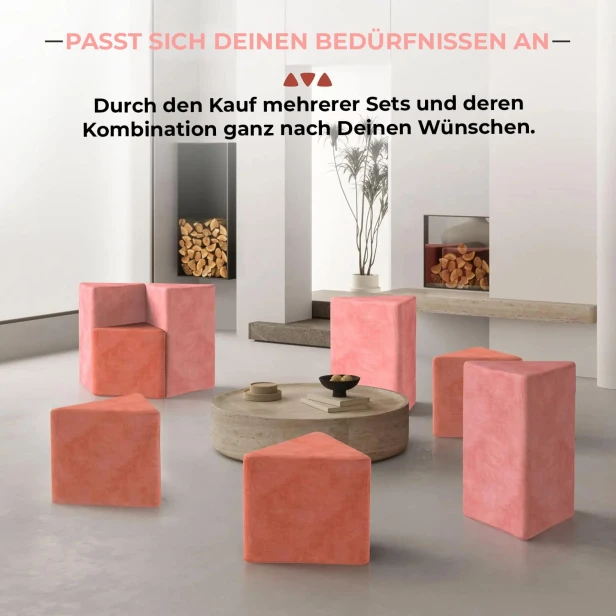 Unzählige Gestaltungsmöglichkeiten! Entdecken Sie modulare Poufs für Ihr Wohnzimmer – kombinieren Sie mehrere Sets ganz einfach und passen Sie die Möbel an jeden Raum an. Maximale Flexibilität und Stil.