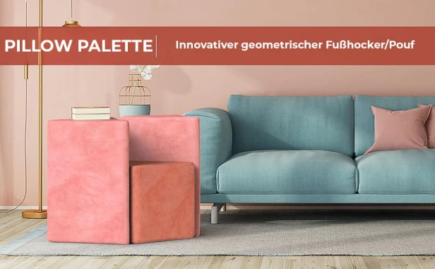 Set aus 3 modularen Poufs in Lavendel. Innovativer geometrischer Fußhocker/Pouf.