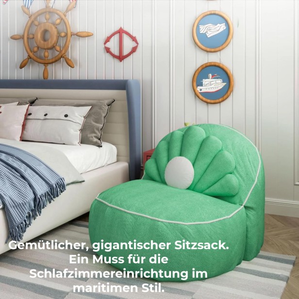 Riesiger Muschelpouf – Grüner Sako-Sessel für ein Schlafzimmer im maritimen Stil