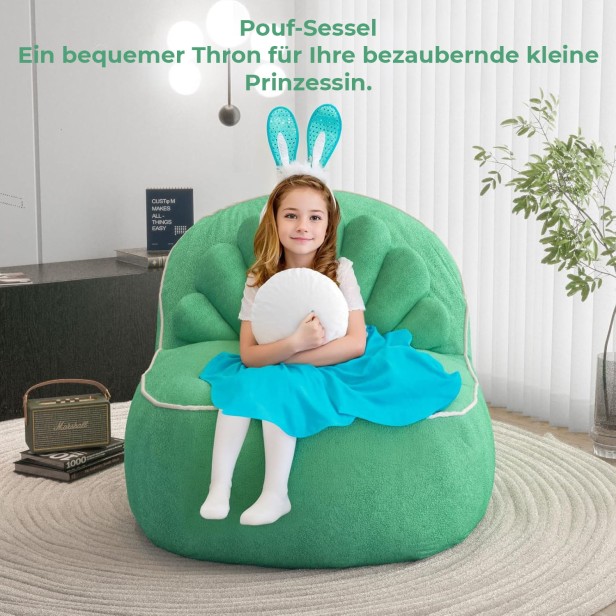 Muschel-Pouf-Sessel für Kinder – Bequemer Prinzessinnenthron, Grün