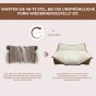 Eine Infografik, die den Prozess der Wiederherstellung der ursprünglichen Form des großen modularen Lounge-Sofas nach dem Auspacken aus der Vakuumverpackung erklärt.