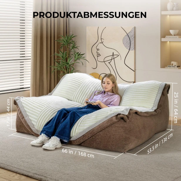 Wichtigste Abmessungen des großen modularen Lounge-Sofas.