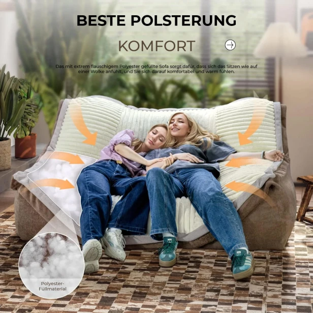 Werbeinfografik, die den außergewöhnlichen Komfort des großen modularen Lounge-Sofas hervorhebt