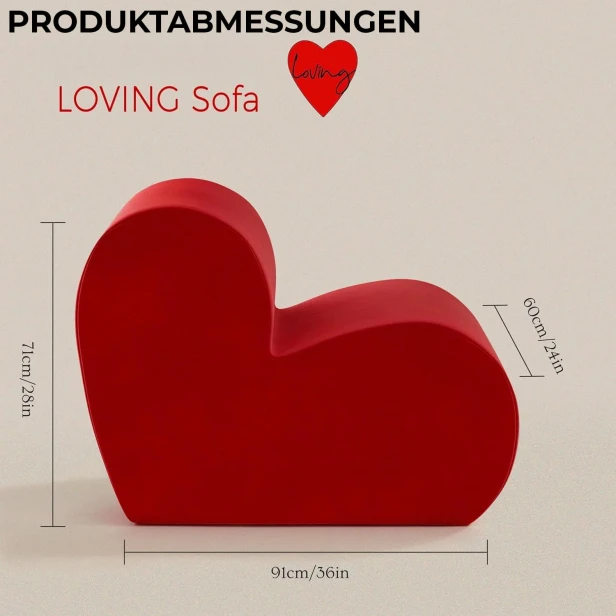 Abmessungen des Samtherz-Sessels „Loving Sofa“