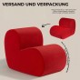 Infografik zur Erläuterung des Vakuumverpackungsprozesses eines roten, herzförmigen Modulstuhls.