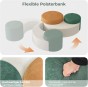 Infografik mit Details: Poufs aus hochwertigem Samtmaterial und hochdichtem Stützschaum.