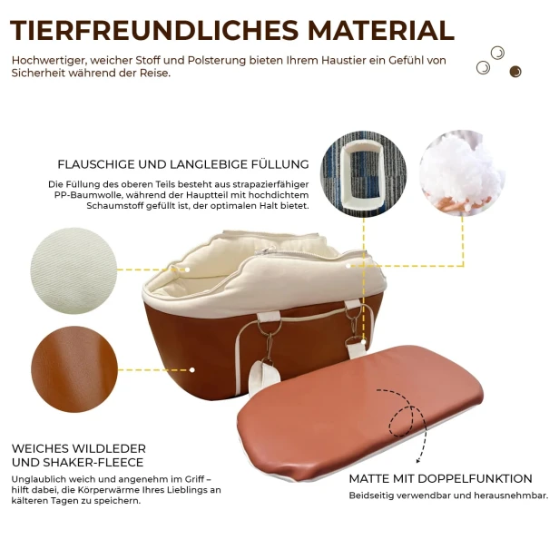 Tierfreundliches Material – flauschige Füllung, weiches Wildleder und multifunktionale Matte