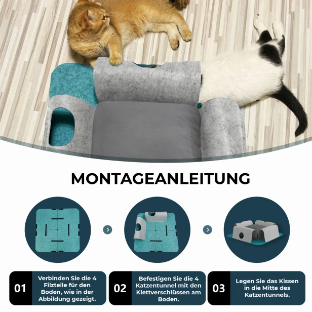 Anleitung zum Aufbau des Katzentunnels – Einfache Montage des Filzbetts