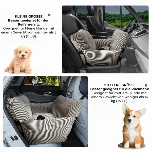 Grafik zum Vergleich zweier Größen von Auto-Haustierbetten (ANIMAL NEST und LARGE CAR PET HOUSE).